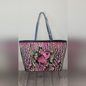 Betsey Johnson Embroidered Patch Tote/Leopard Print